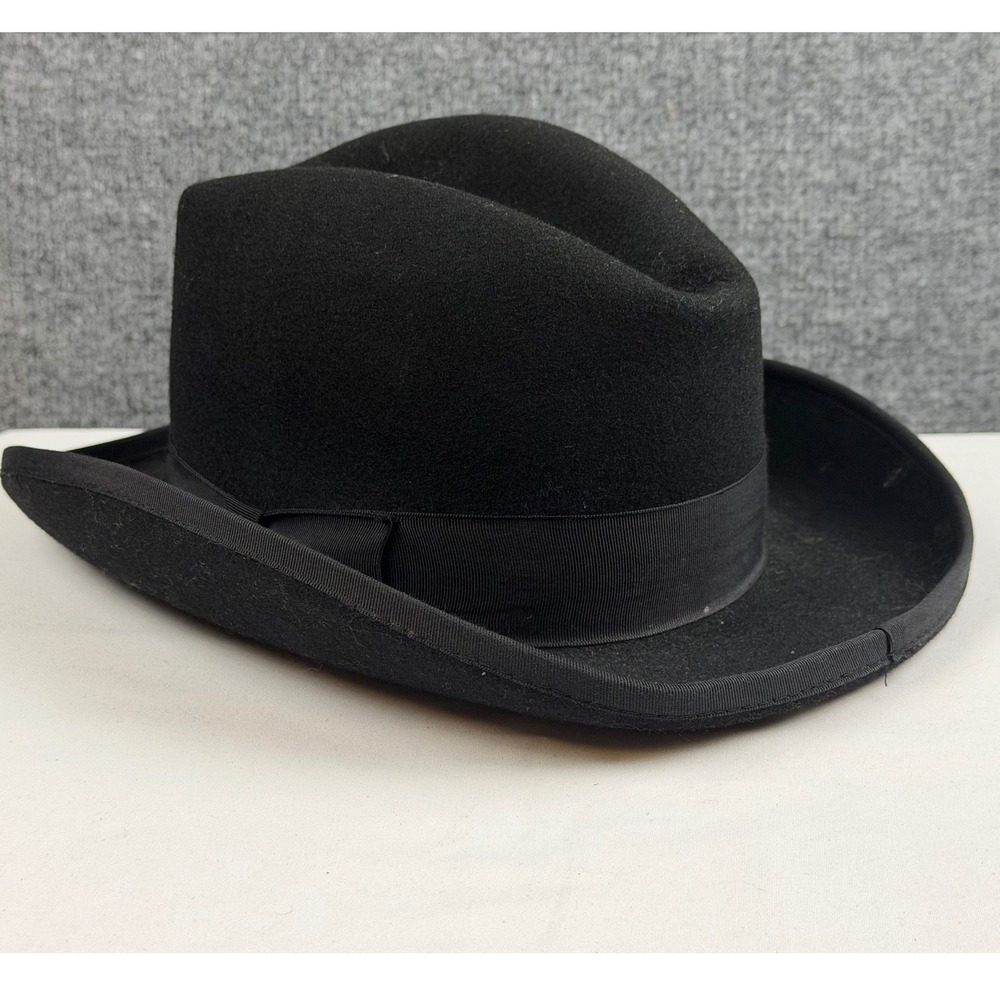 Giant Int'l Inc Black Felt Fedora Deluxe Quality Vintage Style Hat Bow Det. Cap